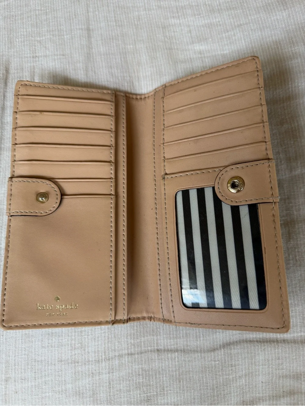kate spade Black Pebbled Leather Card Holder with Gold Logo